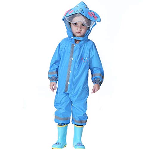 mama stadt Kinder Regenoverall Jungen Mädchen Regenanzug Reflektierender Regenmantel 100% Wasserdicht Regenfest Regenjacke Regen Overall, Elefantenblau/S (2-4 Jahre) von mama stadt