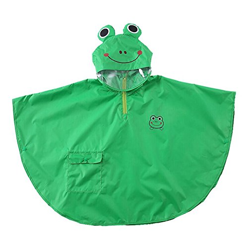 mama stadt Kinder Regenponcho Unisex Regencape Mädchen Jungen 100% Regensichere Regen Poncho Regenmantel Regenjacke Kinder Wasserdicht Atmungsaktiv, Frosch Grün/M (2-4 Jahre) von mama stadt