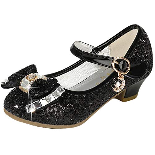 mama stadt Prinzessin Schuhe Mädchen Glitzer Schuhe Kinder Stöckelschuhe Mädchen Pailletten Prinzessin Cosplay Schuhe Partys Hochzeiten Klett Sandalen Elegante Mädchen Schuhe mit Absatz, Schwarz/ 26 von mama stadt