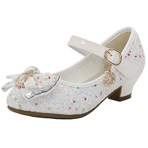 mama stadt Prinzessin Schuhe Mädchen Glitzer Schuhe Kinder Stöckelschuhe Mädchen Pailletten Cosplay Schuhe Partys Hochzeiten Klett Sandalen Elegante Schuhe mit Absatz, Weiß/ 30 von mama stadt