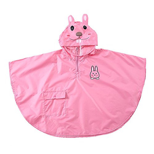 mama stadt Kinder Regenponcho Unisex Regencape Mädchen Jungen 100% Regensichere Regen Poncho Regenmantel Regenjacke Kinder Wasserdicht Atmungsaktiv, Rosa Hase/M (2-4 Jahre) von mama stadt