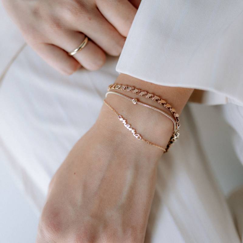 Mama Armband 925 Silber 18K Vergoldet Geschenk Schmuck Filigran Dezent Geburtsgeschenk Echtschmuck Armkette Schriftzug Muttertag von mamacollectionDE