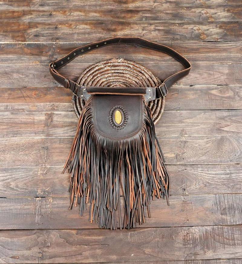 Handgemachte Braune Leder Fransen Gürteltasche Festival Gürteltasche von mamaleatherbag