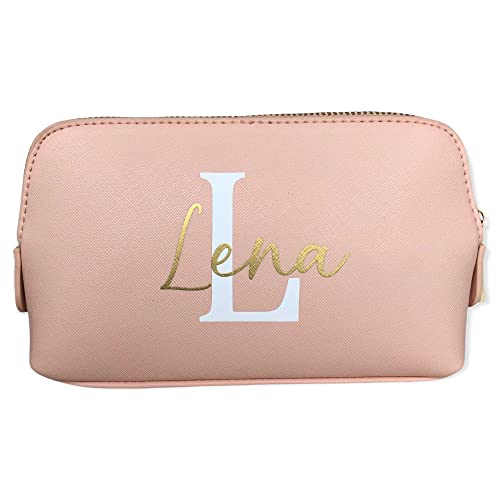 Kosmetiktasche personalisiert Initial + Name, Schminktasche, Kulturtasche für Damen, Handtasche, Geschenk Frauen, Schminke Beauty Make-Up (klein, rosa) von mamir home