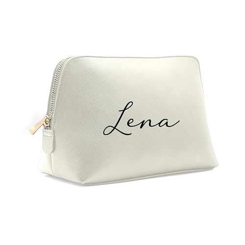 Kosmetiktasche personalisiert Name, Schminktasche, Kulturtasche für Damen, Geschenk Frauen, Schminke Beauty Make-Up, Brautjungfer, Mädchen Geburtstag (L, grau) von mamir home