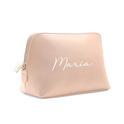 Kosmetiktasche personalisiert Name, Schminktasche, Kulturtasche für Damen, Geschenk Frauen, Schminke Beauty Make-Up, Brautjungfer, Mädchen Geburtstag (L, rosa) von mamir home