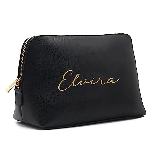 Kosmetiktasche personalisiert Name, Schminktasche, Kulturtasche | Geschenk Frauen zum Geburtstag zu Weihnachten I Schminke Beauty Make-Up, Geburtstagstagsgeschenk (L, schwarz) von mamir home