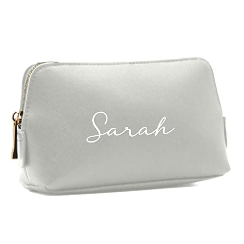 Kosmetiktasche personalisiert Name, Schminktasche, Kulturtasche für Damen, Geschenk Frauen, Schminke Beauty Make-Up, Brautjungfer, Mädchen Geburtstag (M, grau) von mamir home