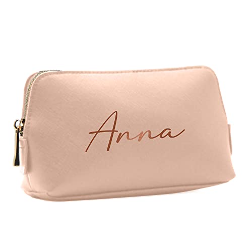 Kosmetiktasche personalisiert Name, Schminktasche, Kulturtasche für Damen, Geschenk Frauen, Schminke Beauty Make-Up, Brautjungfer, Mädchen Geburtstag (M, rosa) von mamir home