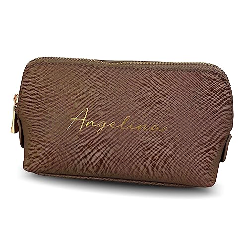 Kosmetiktasche personalisiert Name, Schminktasche, Kulturtasche für Damen, Geschenk Frauen, Schminke Beauty Make-Up, Brautjungfer, Mädchen Geburtstag (Taupe, M) von mamir home