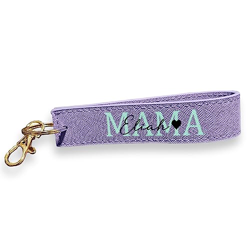 mamir home Schlüsselanhänger personalisiert mit Namen - Mama Oma Papa Opa Geschenk Geburt - Schlüsselband Geburtstag (Lila) von mamir home