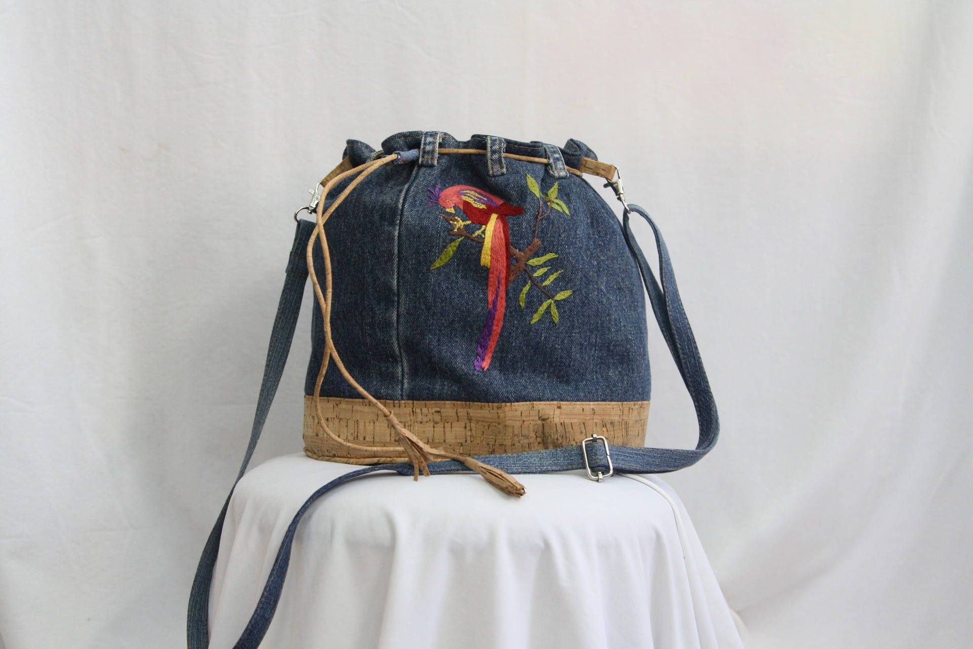 Besticktes Beutel Mit Jeans/Kork von mamlolobricole