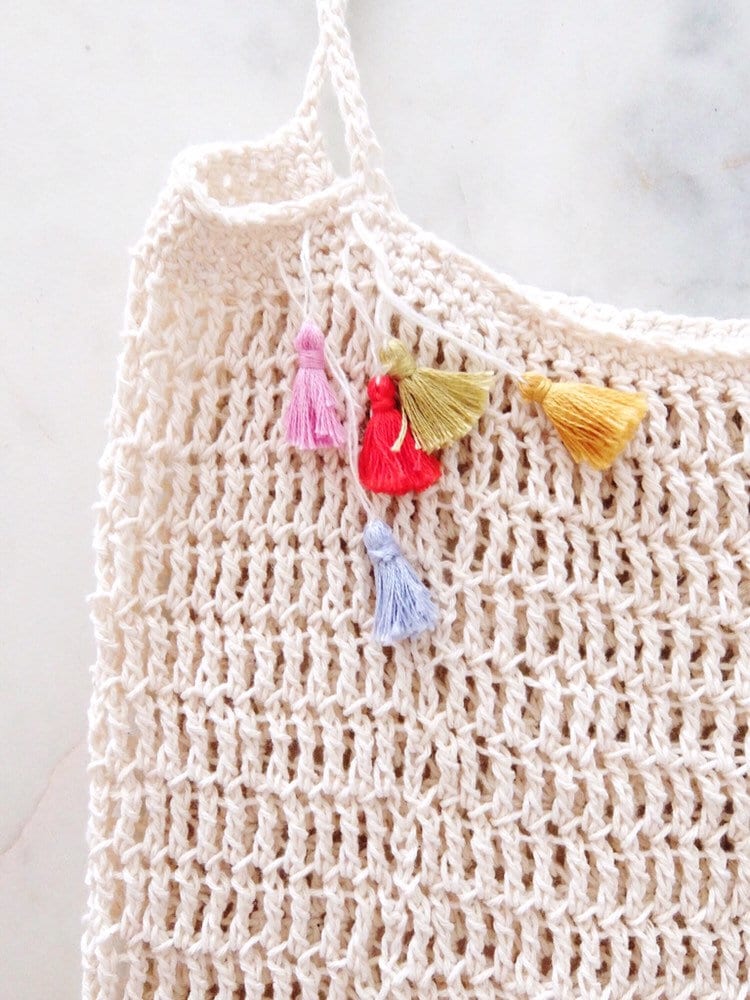 Tulum Market Bag/Handgemachte Natürliche Baumwolle Tasche Mit Mini Quasten von mammothandminnow