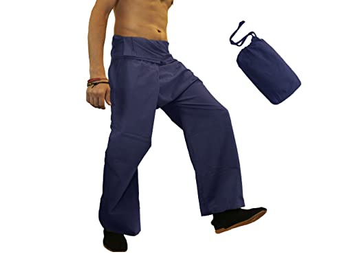 Thailändische Fischerhose, Yogahose, einfarbig, für Herren/Damen, 100 % Baumwolle, Blau, Einheitsgröße von manakamana