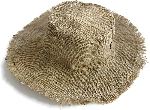 manakamana Hanf Sonnenhut, ausgefranste Kanten, Hanf Sommerhut, Natur Hippie Hut, Strohhut Herren - Beige - MEDIUM von manakamana