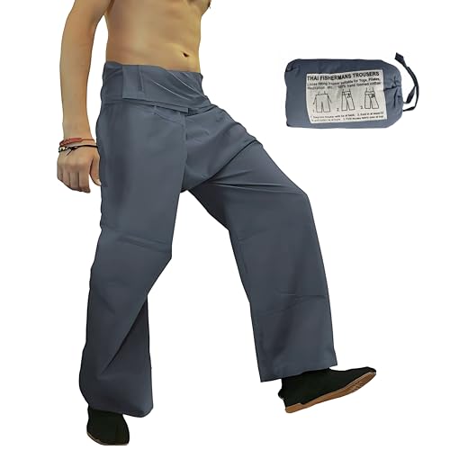 manakamana Thailändische Fischerhose, Yogahose, einfarbig, für Herren/Damen, 100% Baumwolle, Grau, Blau, Einheitsgröße manakamana Thailändische Fischerhose, Yogahose, einfarbig, für Herren/Damen, 100% Baumwolle, Grau, Blau, Einheitsgröße von manakamana