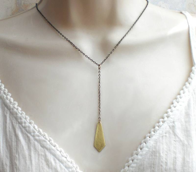 Y-Kette Necktie Messing Golden, Halskette Lariat Raute Goldfarben | M894 Y-Kette Necktie Messing Golden, Halskette Lariat Raute Goldfarben | M894 von manameadesign