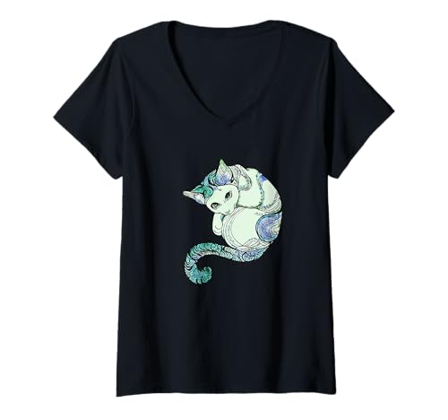 Damen katze mandala spirituell türkis miau T-Shirt mit V-Ausschnitt von mandala Cat design