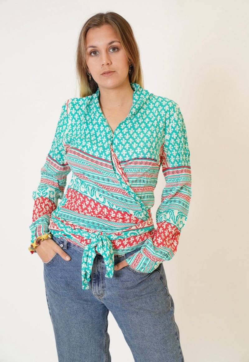 Cross-Bluse Mit Rayon-Blockdruck von mandalacinco