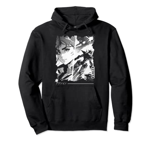 Monochromes Shonen Manga Panel mit Mecha und jungem Mädchen Pullover Hoodie Monochromes Shonen Manga Panel mit Mecha und jungem Mädchen Pullover Hoodie von manga panel art for Anime fans OTAIZART