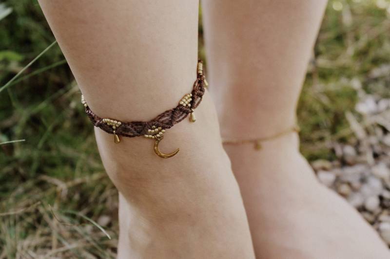 Makramee Fußbändchen Mit Mond Und Tropfen Boho Stil Festival Schmuck Strand Accessoires Hochzeit Geschenk Für Freundin von mangosonmymind