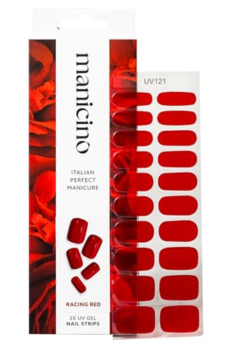 Manicino UV-Nagelfolie – langlebige Gel-Sticker für eine mühelose DIY-Maniküre mit Salon-Feeling, ob zu Hause oder unterwegs (Racing Red, Standard) von manicino
