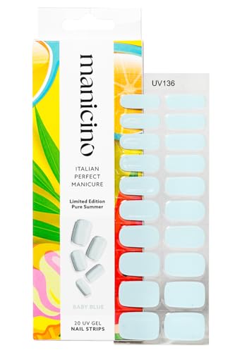 Manicino UV-Nagelfolie – langlebige Gel-Sticker für eine mühelose DIY-Maniküre mit Salon-Feeling, ob zu Hause oder unterwegs (Baby Blue, Standard) von manicino