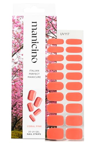 Manicino UV-Nagelfolie – langlebige Gel-Sticker für eine mühelose DIY-Maniküre mit Salon-Feeling, ob zu Hause oder unterwegs (Coral Pink, Standard) von manicino