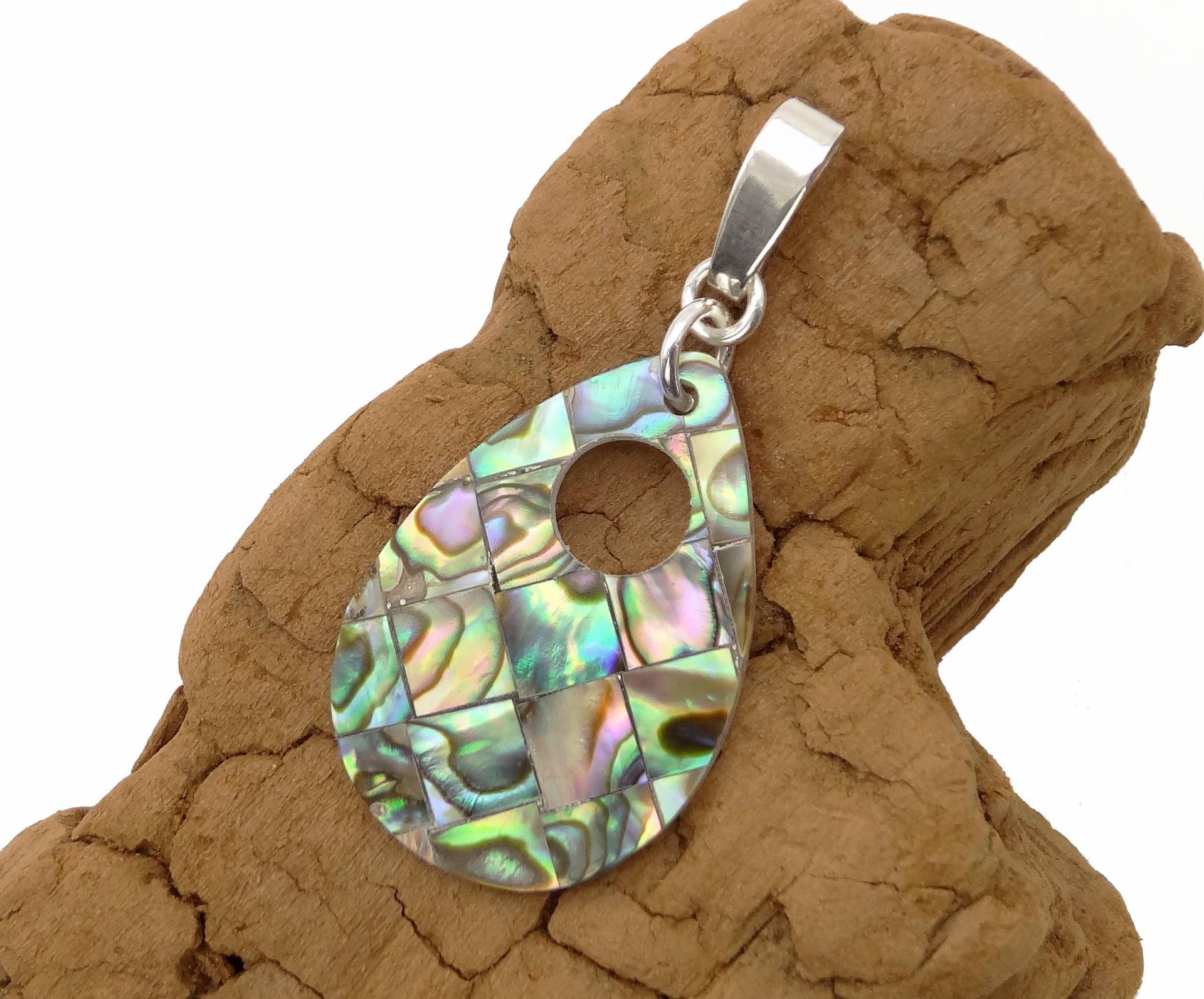 Paua Anhänger Mit Echt Silber Schlaufe - Shell Pendant With Sterling Silver Necklace Loop von manihikishop