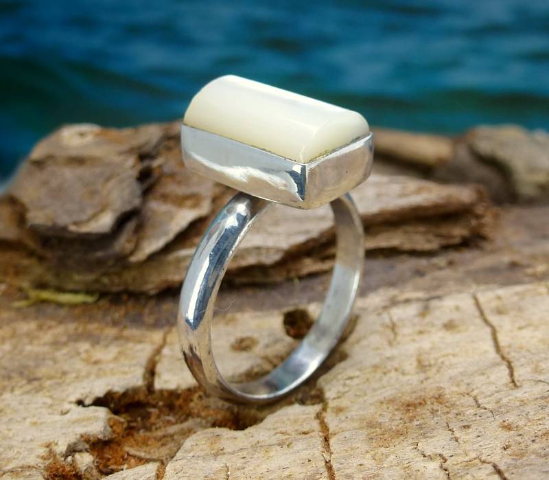 Silber Ring Sterling 925 Größe 52 Mit Perlmutt Einlage - Silver Ring Sterling Size With Mother Of Pearl Inlay von manihikishop