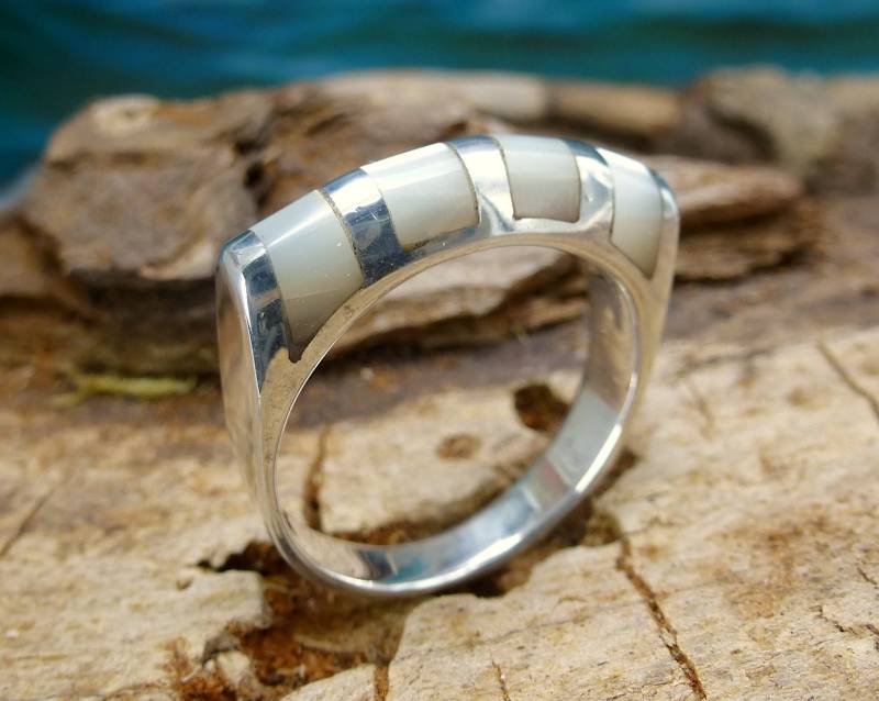 Silber Ring Sterling 925 Größe 54 Mit Perlmutt Einlage - Silver Ring Sterling Size With Mother Of Pearl Inlay von manihikishop