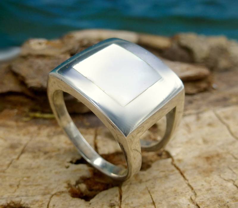 Silber Ring Sterling 925 Größe 56 Mit Perlmutt Einlage - Silver Ring Sterling Size With Mother Of Pearl Inlay von manihikishop