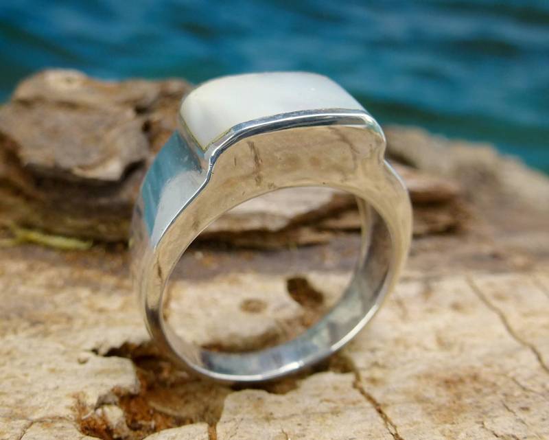 Silber Ring Sterling 925 Mit Perlmutt Einlage - Silver Ring Sterling With Mother Of Pearl Inlay von manihikishop