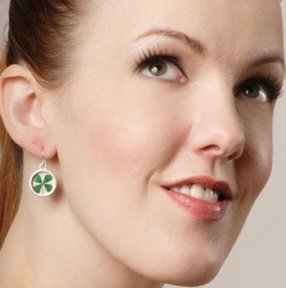 Echte Gepresste Vier Blatt Klee/sterling Silber Ohrringe/st. Patricks Day von mannmadedesigns