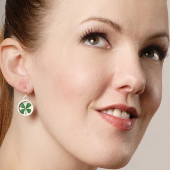 Echte Gepresste Vier Blatt Klee/sterling Silber Ohrringe/st. Patricks Day von mannmadedesigns