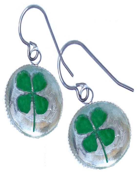 Echte Gepresste Vier Blatt Klee/sterling Silber Ohrringe/st. Patricks Day Echte Gepresste Vier Blatt Klee/sterling Silber Ohrringe/st. Patricks Day von mannmadedesigns
