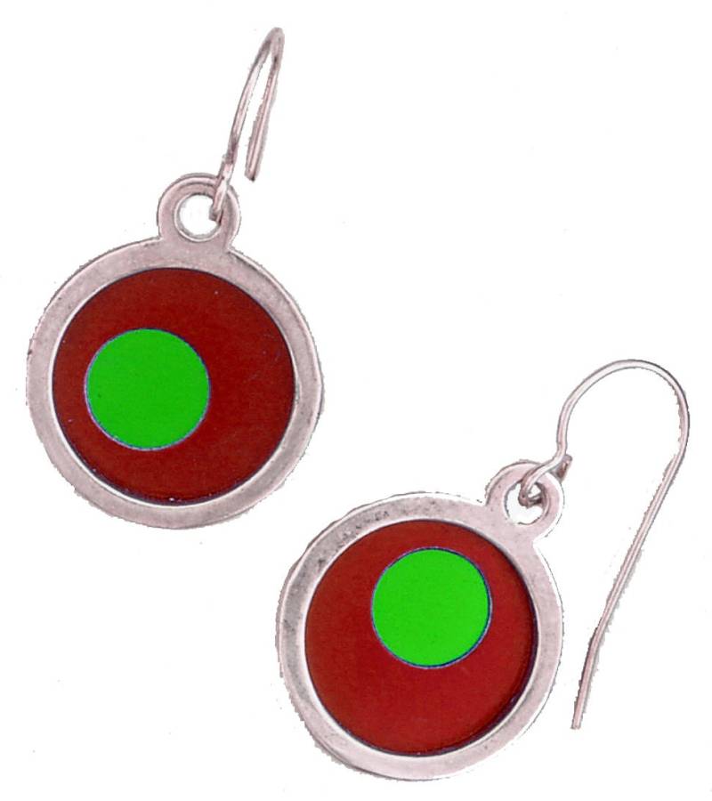 Zwei Ton Silber Runde Kleine Ohrringe in Rot Und Kalk Zwei Ton Silber Runde Kleine Ohrringe in Rot Und Kalk von mannmadedesigns