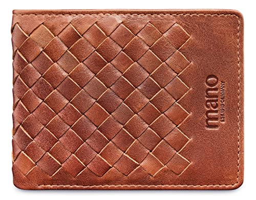 mano Don Luca Geldbörse Klein Leder - Portemonnaie Herren Damen Querformat Cognac - Mini Geldbeutel mit Klappe - Portmonee Wallet Brieftasche Portmonaise von mano