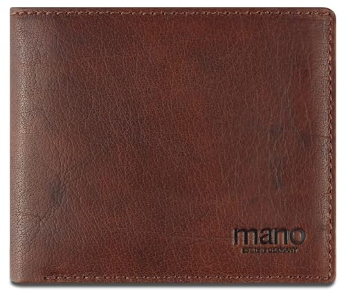 mano Don Simon Geldbörse Herren Leder – Portemonnaie Herren Querformat ohne Münzfach in Braun – Geldbeutel Portmonee Wallet Brieftasche Männer von mano