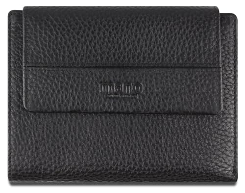 Mano Don Tommas Geldbörse Damen - Frauen Geldbeutel mit Druckknopf - Damengeldbörse Portemonnaie im Hochformat, Schwarz von mano