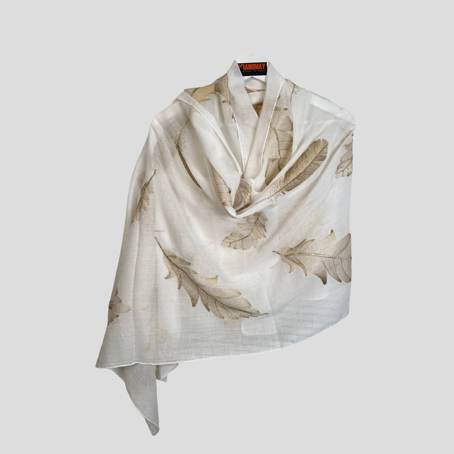 Goldene Feder Hand Bestickt Baumwolle Eleganter Schal. Leicht Und Bequem Goldene Feder Hand Bestickt Baumwolle Eleganter Schal. Leicht Und Bequem von manomaydesign