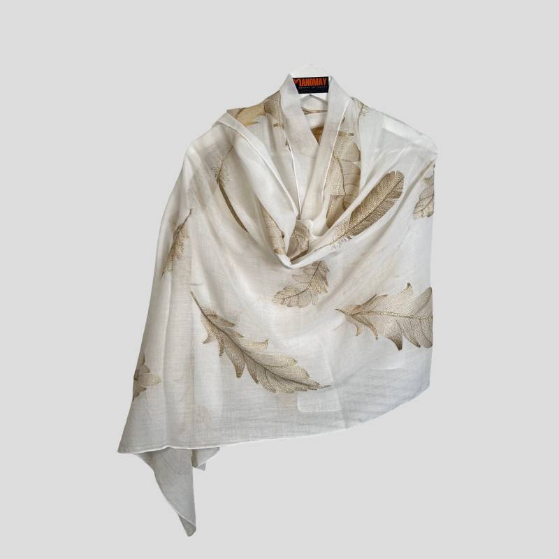 Goldene Feder Hand Bestickt Baumwolle Eleganter Schal. Leicht Und Bequem von manomaydesign