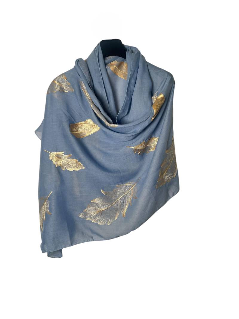 Hand Bestickter Schal in Jeansblau/ Federn/ Blätter Druck/ Herbst/Frauen Schals Geschenke Für Sie Accessoires Handgemacht Hand Bestickter Schal in Jeansblau/ Federn/ Blätter Druck/ Herbst/Frauen Schals Geschenke Für Sie Accessoires Handgemacht von manomaydesign