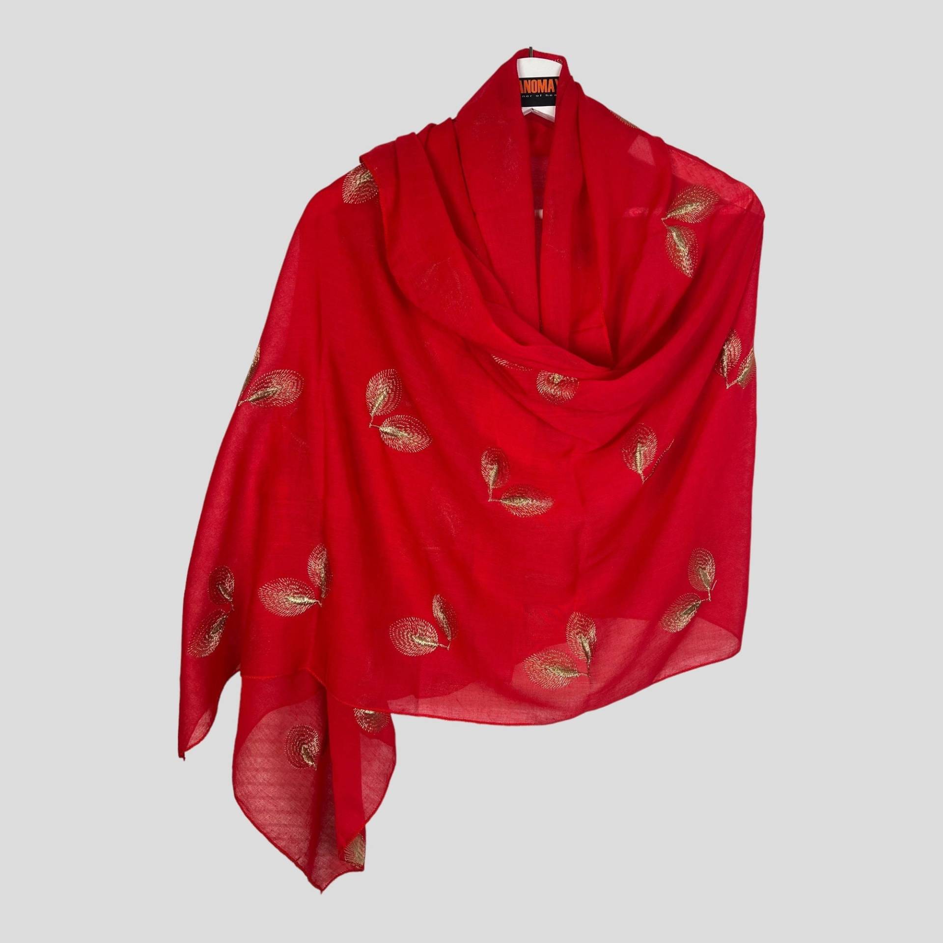 Handbestickter Schal - Rot Kleiner Blätterdruck Handbestickter Schal - Rot Kleiner Blätterdruck von manomaydesign