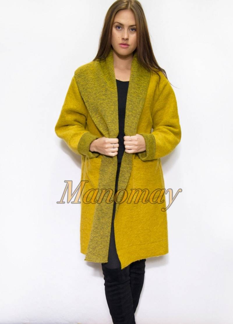 Winter-Damen Gekochte Wolle Mix 2 Taschen Lange Filz Duster Jacke Mantel-Senf Winter-Damen Gekochte Wolle Mix 2 Taschen Lange Filz Duster Jacke Mantel-Senf von manomaydesign