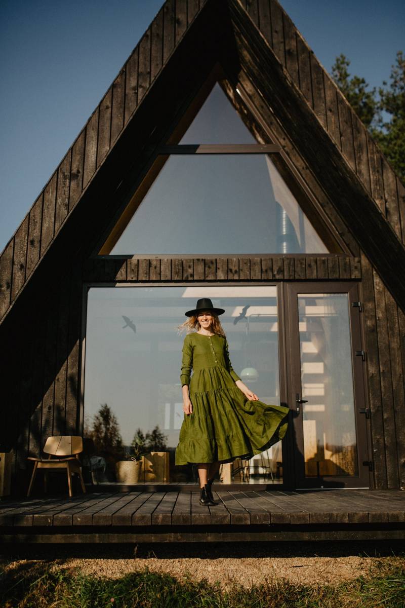 Ankara Kleid - Leinenkleid Breites Grünes Damen Sommerleinenkleid Umstandsleinenkleid von mantaikotai