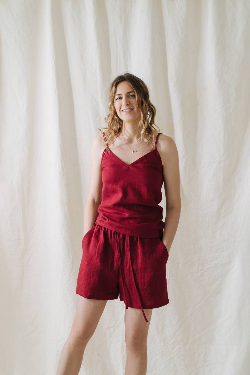 Athen Top, Leinen Cami Camisole, Bluse, Shirt, Burgund Sommer Top von mantaikotai