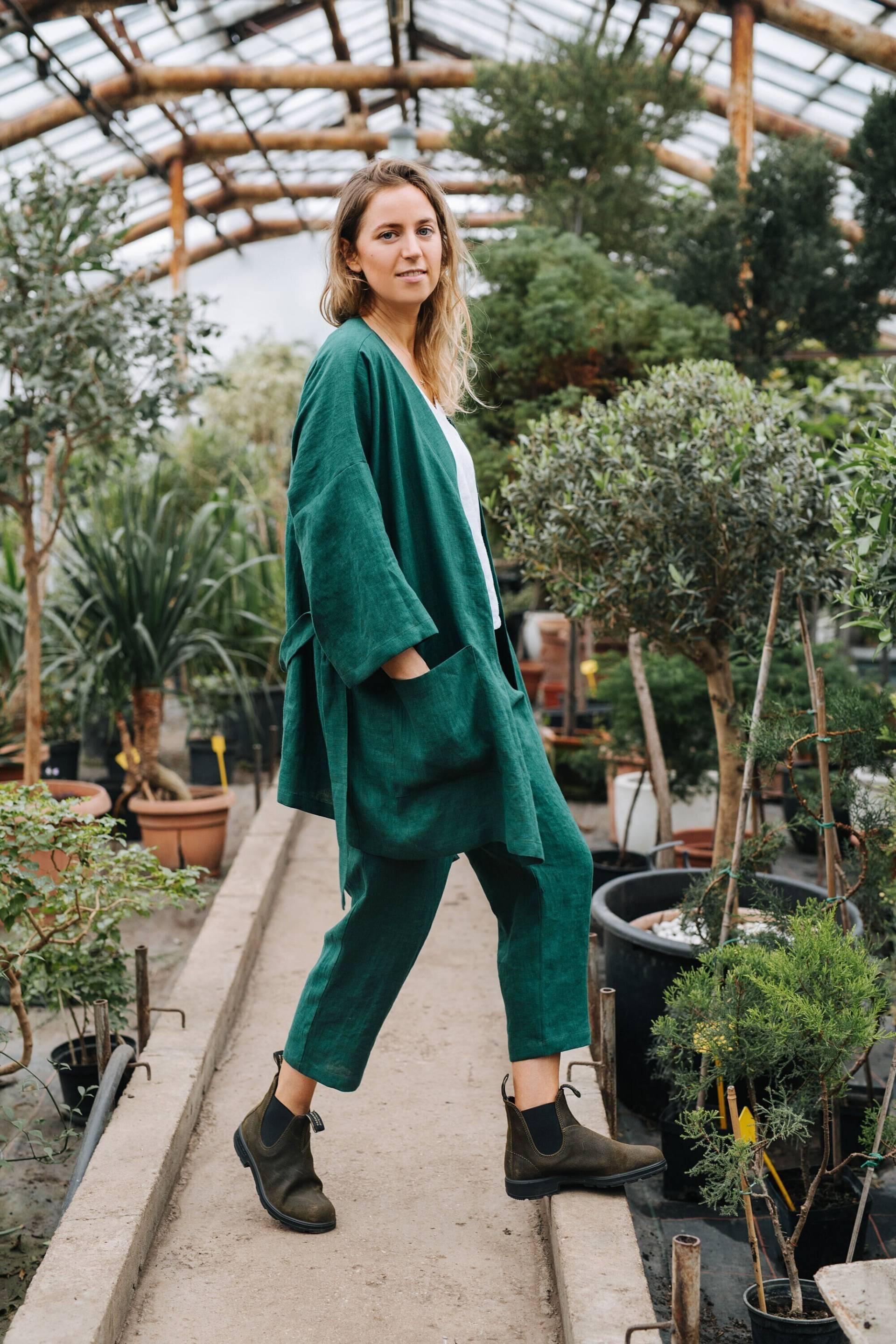 Budapest Kimono - Leinen Kurzer Übergroßer Sommermantel Leinenjacke Übergroße von mantaikotai