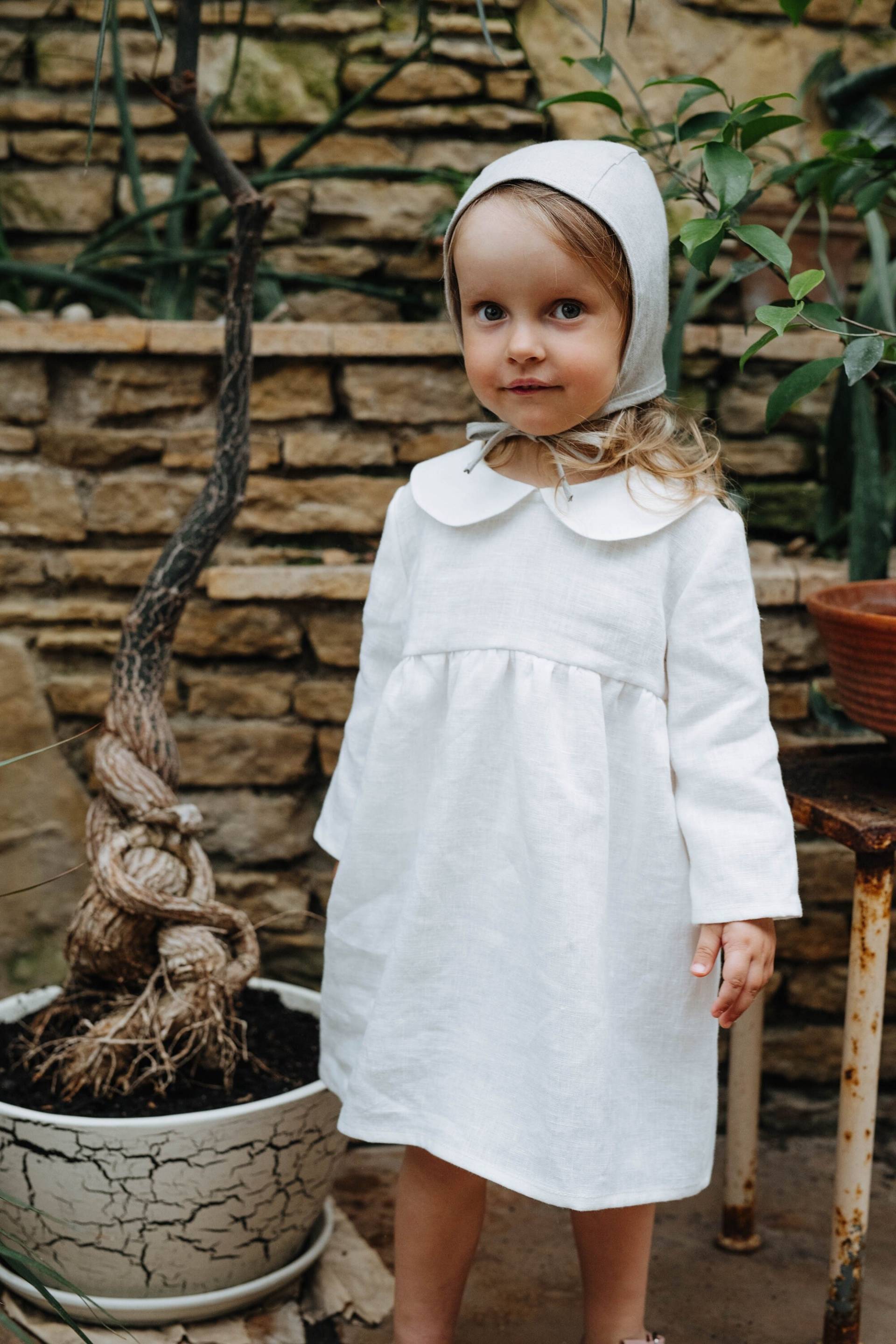 Daphne Kleid, Mädchen Leinen Weißes Baby Kleinkind Taufleinen Sommer Kleid Für von mantaikotai