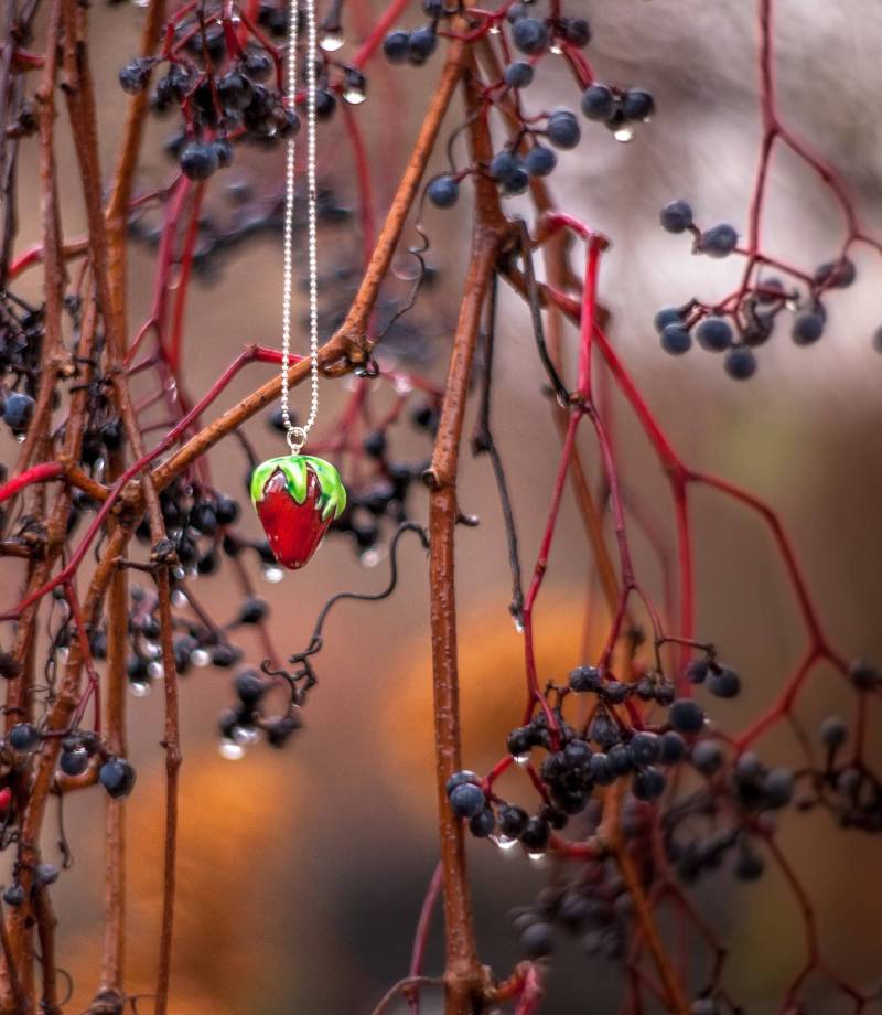 Erdbeer Anhänger - Erdbeere Halskette Keramik Schmuck Geschenk Handgefertigter von mantaikotai